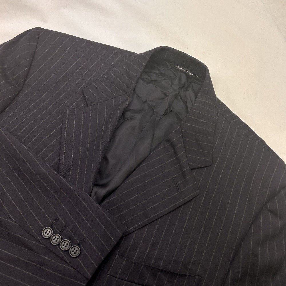 Canali Men's Black Pencil Stripe Wool Three Button Blazer 56L